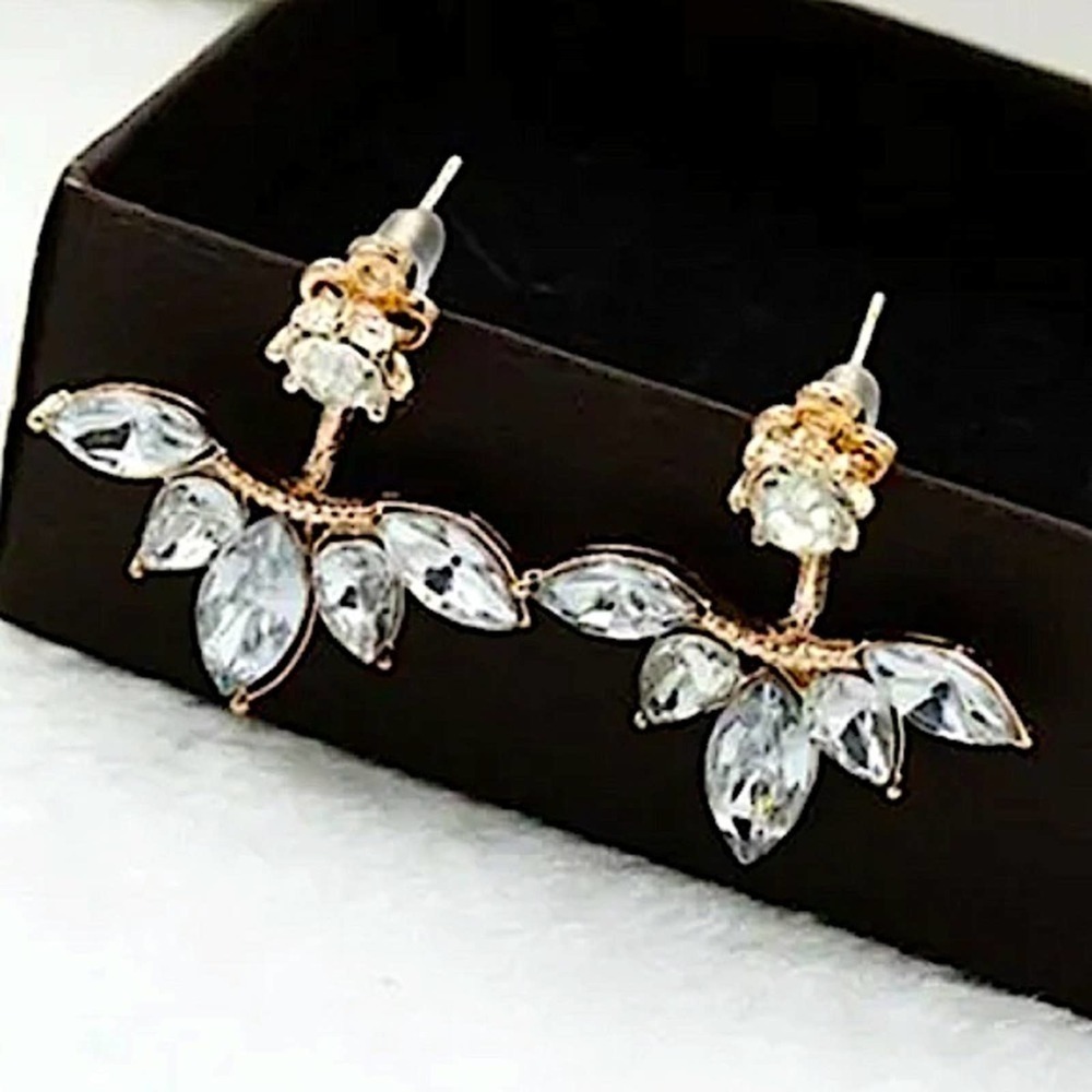Gold Rhinestone Ear Swing Ear Jacket Earrings - Picture 1 of 10